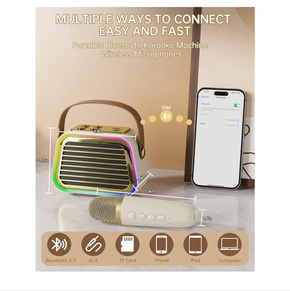 Karaoke Machine with 2 Wireless Microphones,Five Dynamic LED - Picture 5 of 6